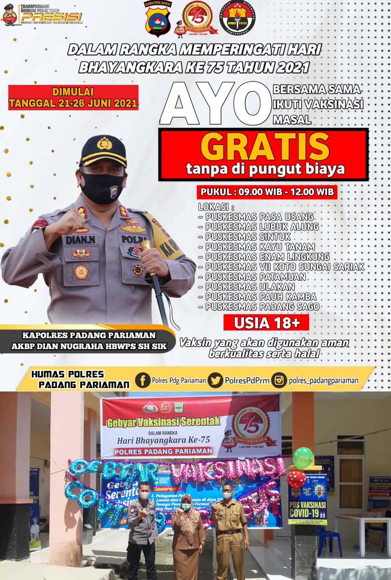 Gebyar Vaksinasi Serentak / Gratis Tanpa Dipungut Biaya - Usia 18+