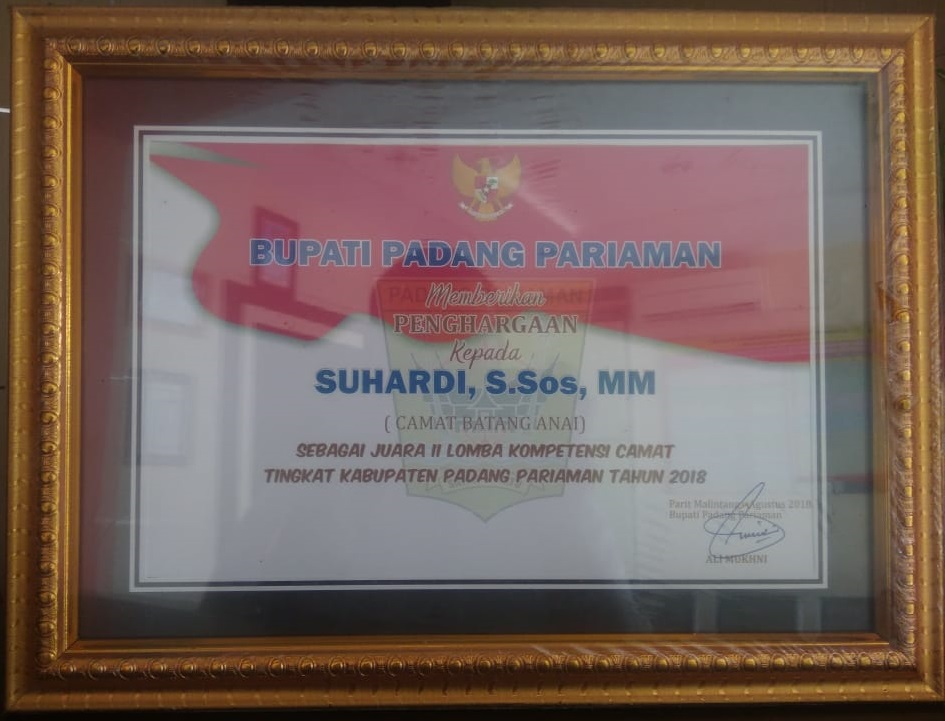 2018 - Penghargaan Sebagai Juara II Lomba Kompetensi CAMAT Tingkat KAB. PADANG PARIAMAN